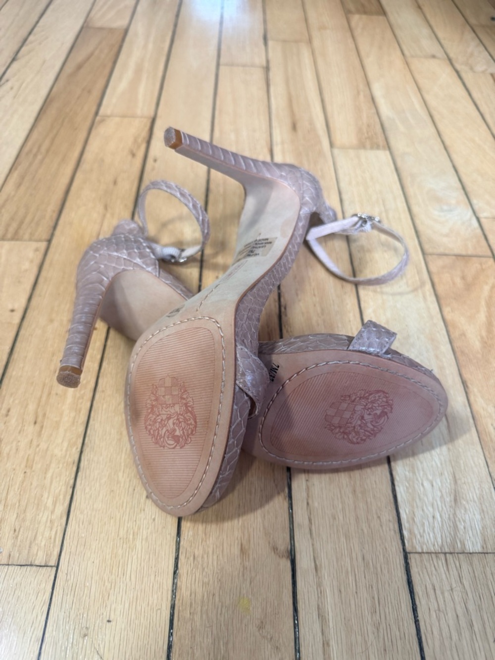 Vince Camuto Taupe Textured Ankle-Strap Heels - Picture 3 of 3